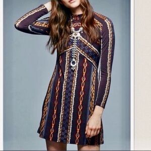 Free People Boho Graphic Stella Dress Fall Winter Edgy Style Women’s Size Medium